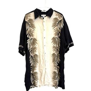 2/$30 Pierre Cardin - Black Cream Leaf Print Short Sleeve Button Down Shirt LT